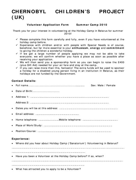 Fillable Online chernobyl-children org CHERNOBYL CHILDREN S PROJECT (UK ...