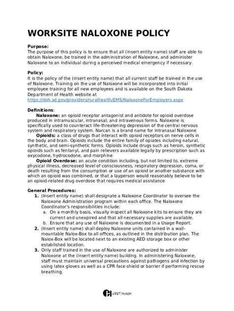 How to Establish a Policy for Using Naloxone, a Lifesaving ... - doh sd ...