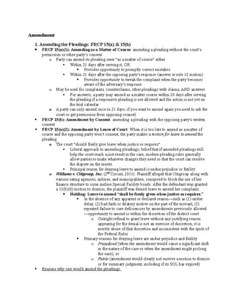 Civil procedure - Prof Horton 3 - Amendment 1. Amending the Pleadings ...