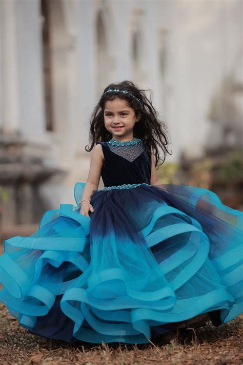 Pre-Order: Royal Blue And Sea Blue Double Shaded Gown With Crystal And ...