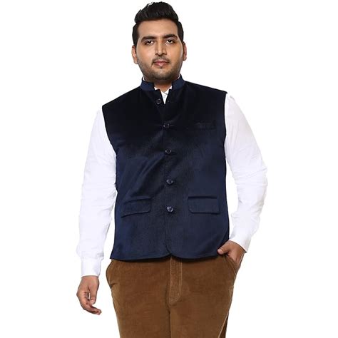 Buy JOHN PRIDE Plus Size Men Blue Coloured Nehru Jacket at Amazon.in