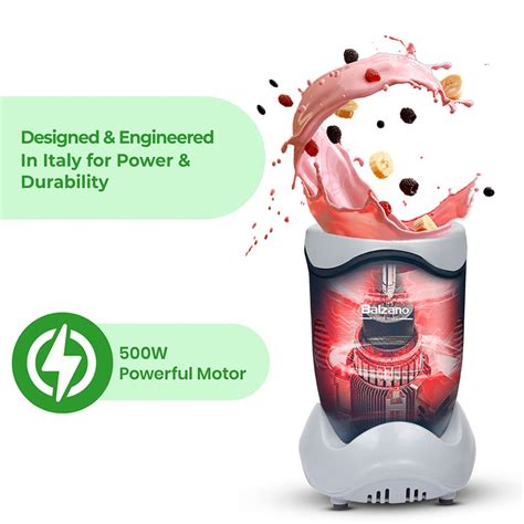 Balzano Bullet Mixer Grinder 500W, 3 Jars, 2 Blades, 3 Lids, Blender ...