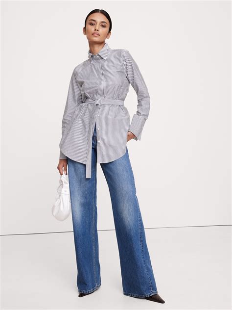 Cotton Poplin Belted Tunic Shirt | Banana Republic