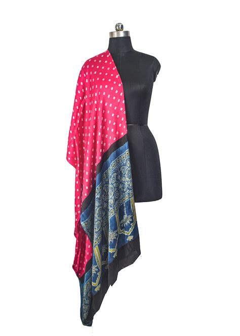 Bandhej [ Tie-Dye] Modal Silk Part Natural Dye Ajrakh Pallu Hand Block ...