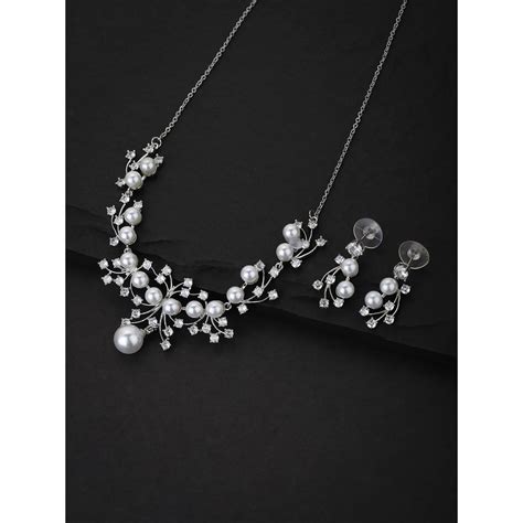 Buy Carlton London Off-White Rhodium-Plated Handcrafted Cz-Studded and ...