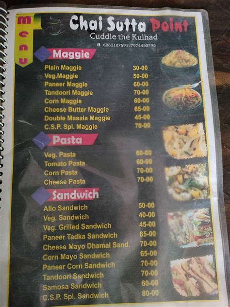 Menu at Chai sutta point, Maihar