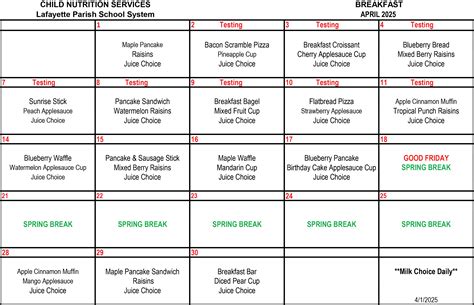 Breakfast & Lunch Menus | Child Nutrition