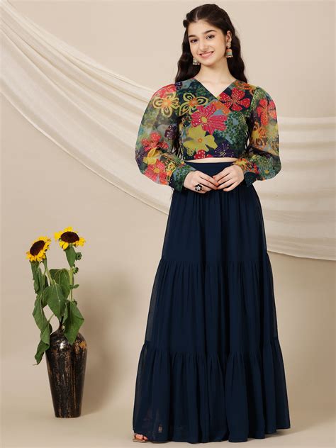 Girls Printed Ready to Wear Lehenga Inddus.in