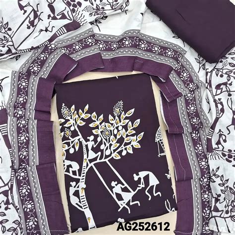 Purple warli printed satin cotton salwar material ag252612-Neidhal