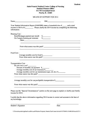 Fillable Online sfmccon Student Means of Support - Saint Francis ...