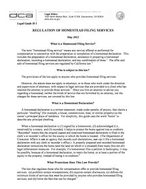 Fillable Online dca ca Regulation of Homestead Filing Services - Legal ...