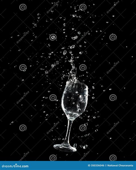 Pouring Clear Wine Glass with Spilled Water Liquid in Air. Water Soda ...