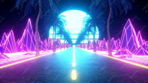 80s retro futuristic sci-fi. retrowave vj videogame landscape, neon ...