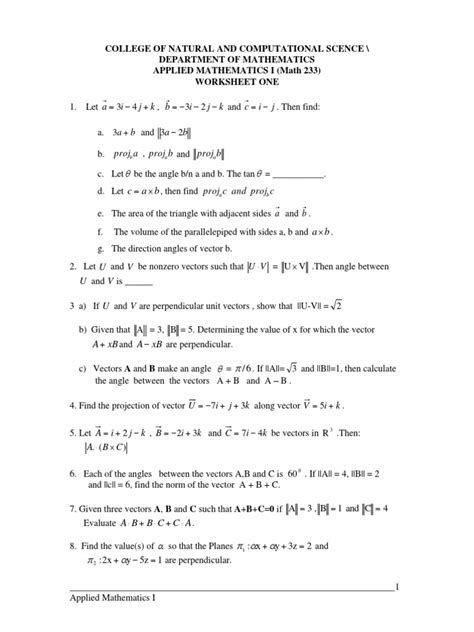 Applied Math 1 Vector Worksheet 的图像结果