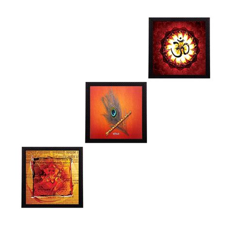 Set Of 3 Om, Krishna and Ganesha Satin Matt Texture UV Art Painting ...