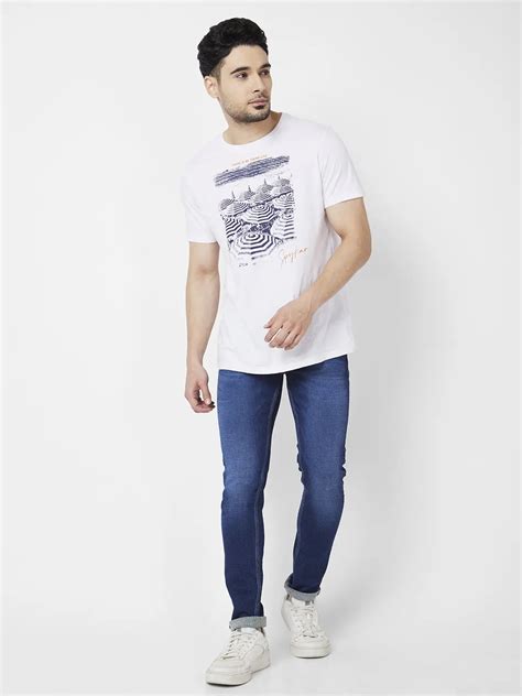 Spykar Men Mid Blue Cotton Stretch Slim Fit Narrow Length Clean Look ...