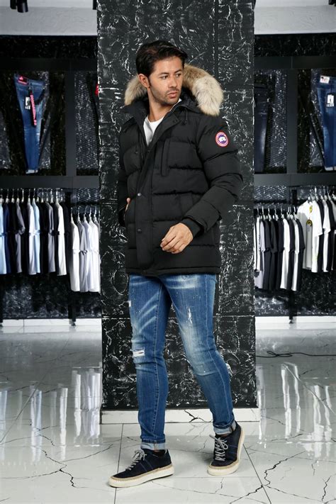 canada goose mont erkek siyah kapusonlu