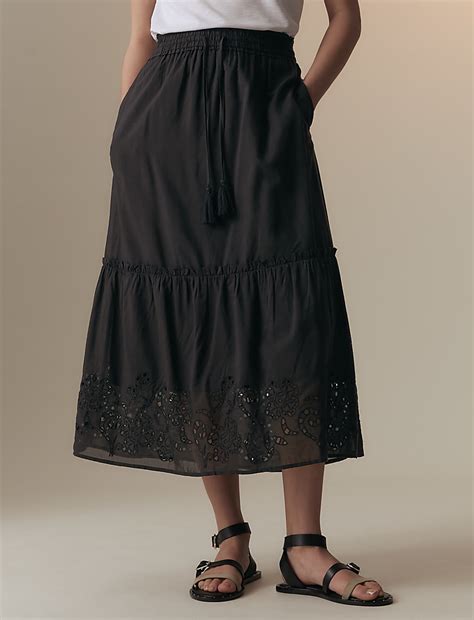 Buy Cotton Rich Broderie Midaxi Tiered Skirt at Marks & Spencer