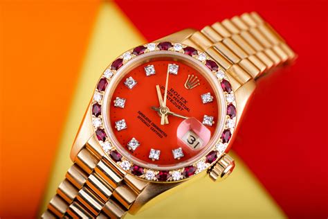 Rare Rolex Lady DateJust | REF. 69198 | Stella Red Dial | Diamond & Ru – Watch Collectors