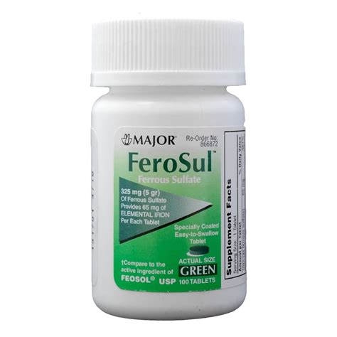 Major Ferosul Tablets, 325 mg, Green, 100 Count - Walmart.com