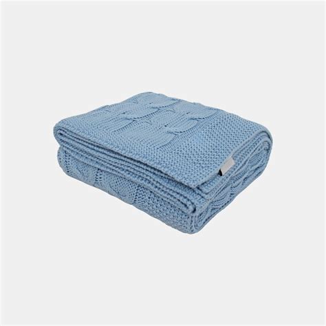 The Classic Sky Blue Cotton Knitted Throw Blanket (50 in x 66 in) only ...