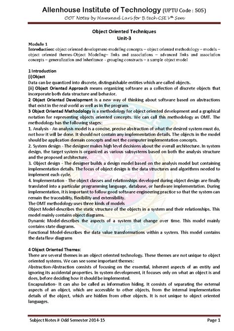 Oot notes unit 3 - OOT Notes by Hammad Lari for B CSE Vth Sem Object ...
