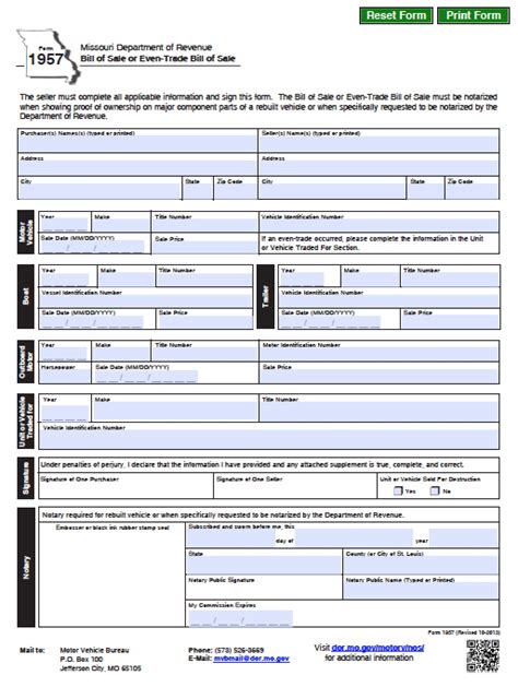 Free Missouri DMV (Vehicle/Boat) Bill of Sale Form | PDF | Word (.doc)