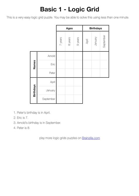 Printable Matrix Logic Puzzles - Printable Crossword Puzzles