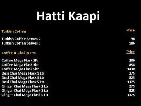 Menu at Hatti Kaapi - Mahalakshmi Layout, Bengaluru