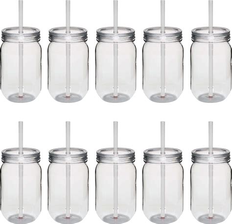 Amazon.com: Maxdot 20 Pcs 18.6 oz Plastic Mason Jars with Lids and ...