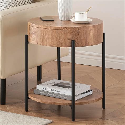 Amazon.com: IDEALHOUSE Round End Table with Drawer Farmhouse Side Table ...