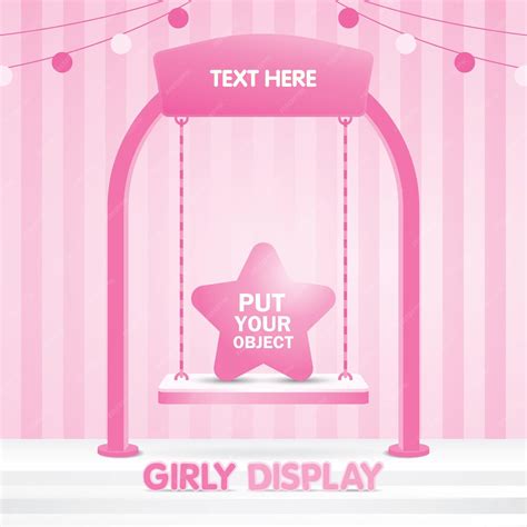 Cute girly pink pastel arch with swing display on pink striped ...