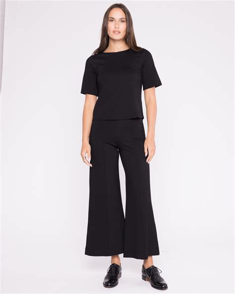 Black Ponte Knit Wide Leg Pant: Cropped | Ripley Rader