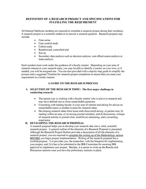 Research - DEFINITION OF A RESEARCH PROJECT AND SPECIFICATIONS FOR ...