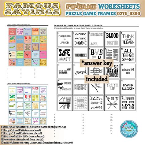FAMOUS SAYINGS in Rebus Puzzle Game Frames 276–300 Worksheets | Rebus ...
