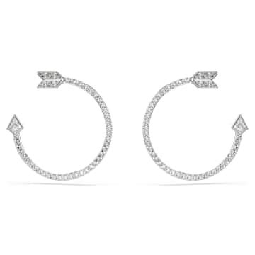 Idyllia hoop earrings, Mixed cuts, Arrow, White, Rhodium plated | Swarovski