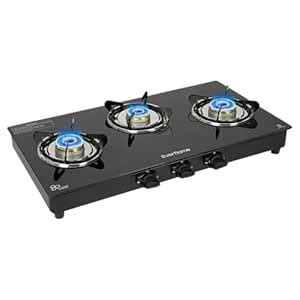 Everflame Titan Gas Stove | 3 Burner Glass Cooktop | Brass Burner | Gas ...