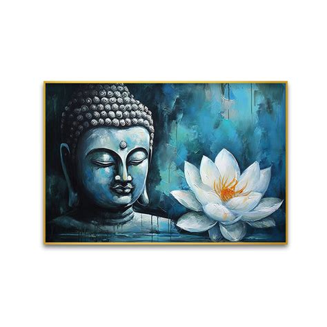 Buddha statue with a white flower Canvas Wall Paintings – Decors Mantra