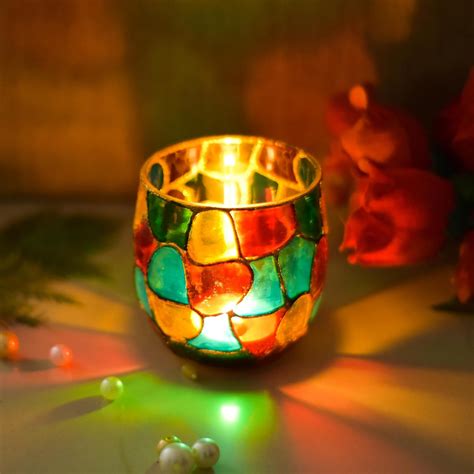 Buy OGN Flower Mosaic Glass Votive Tealight Candle Holders ...