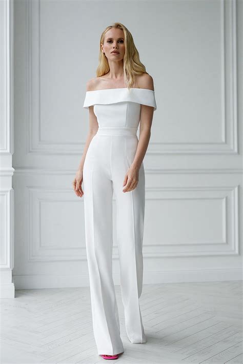 White Off-the-shoulder Jumpsuit - ELAGIA | Womens white jumpsuit, White ...