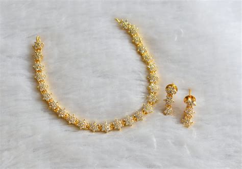 Gold tone cz white nakshatra necklace set dj-46616 – dreamjwell