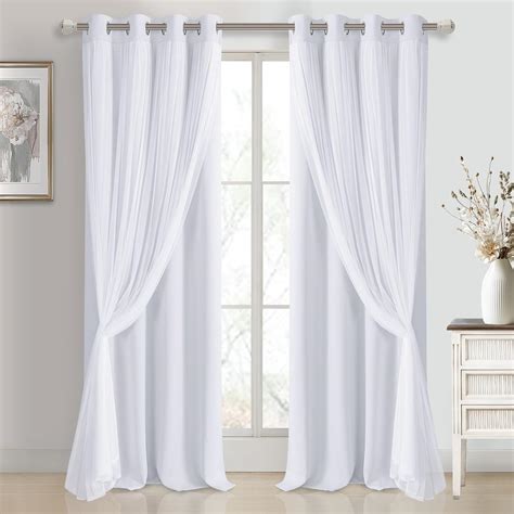 Amazon.com: DWCN White Blackout Curtains with Sheer Overlay Thermal ...