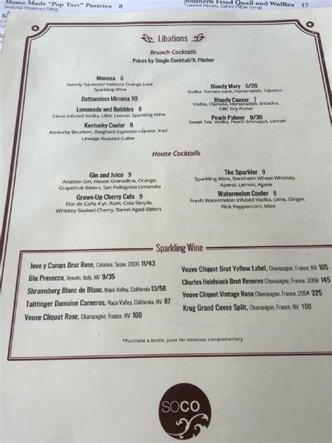Menu at Soco Restaurant, Orlando