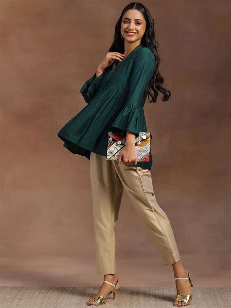 BHAYLI'S VERDANT GRACE SILK BLEND A-LINE KURTI