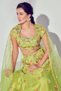 Lime Green 3D Embroidered Multicolour Lehenga Set With Embroidered Dup