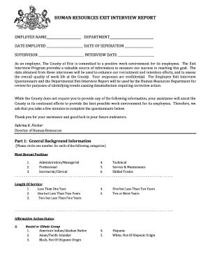 Fillable Online HUMAN RESOURCES EXIT INTERVIEW REPORT Fax Email Print ...