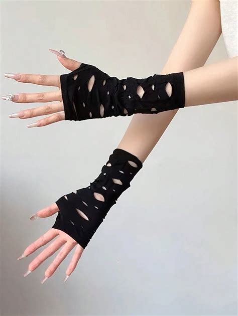 1 Pair Women Cool Worn-Out Ripped Beggar Arm Sleeves, Gothic Sexy Half ...