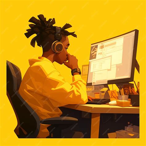 African boy in his 40s building a computer | Premium AI-generated vector