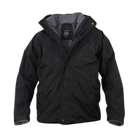 Black All Weather 3-In-1 Waterproof Jacket w/ Detachable Fleece Liner ...