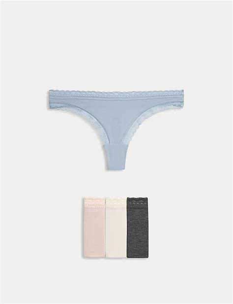 Buy 4pk Modal & Lace Thongs at Marks & Spencer